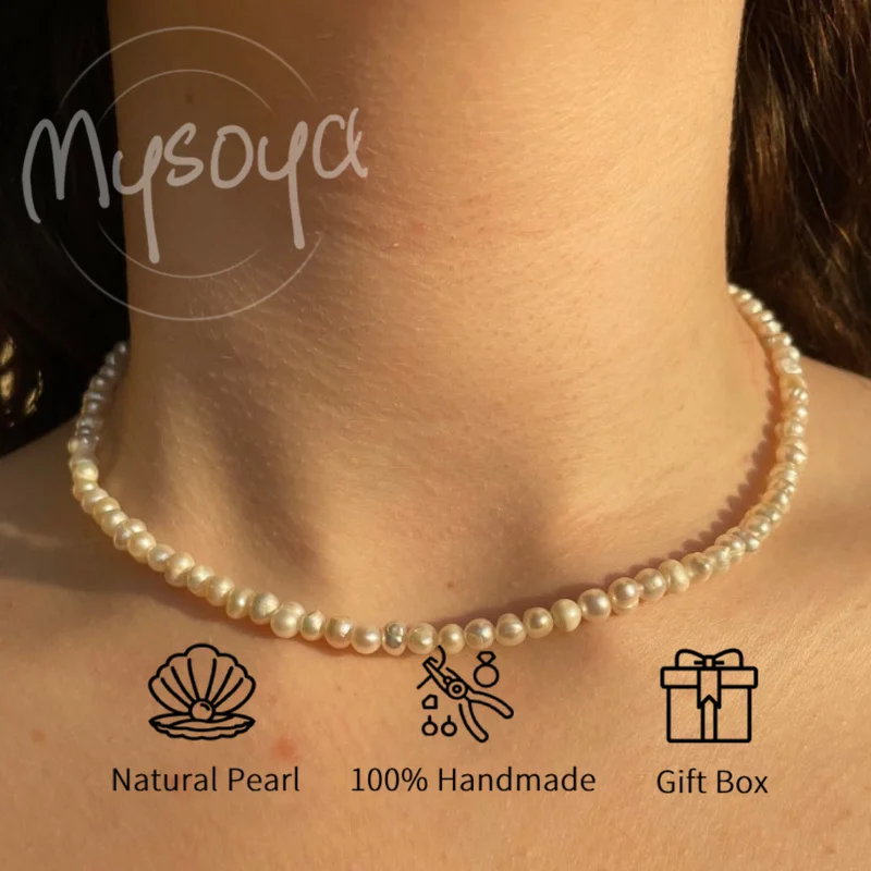 

Ожерелье MYSOYA из белого пресноводного жемчуга 5-6 мм, в подарочной коробке, подарок на день рождения, свадебные украшения, очаровательный подарок для него/нее