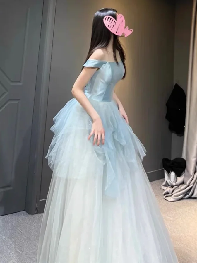 Blaues Abendkleid für Damen, Erwachsene, Geburtstag, Bankett, Fing-Prinzenrock, hochwertiger Luxus-Performance-Kostüm-Tüllrock