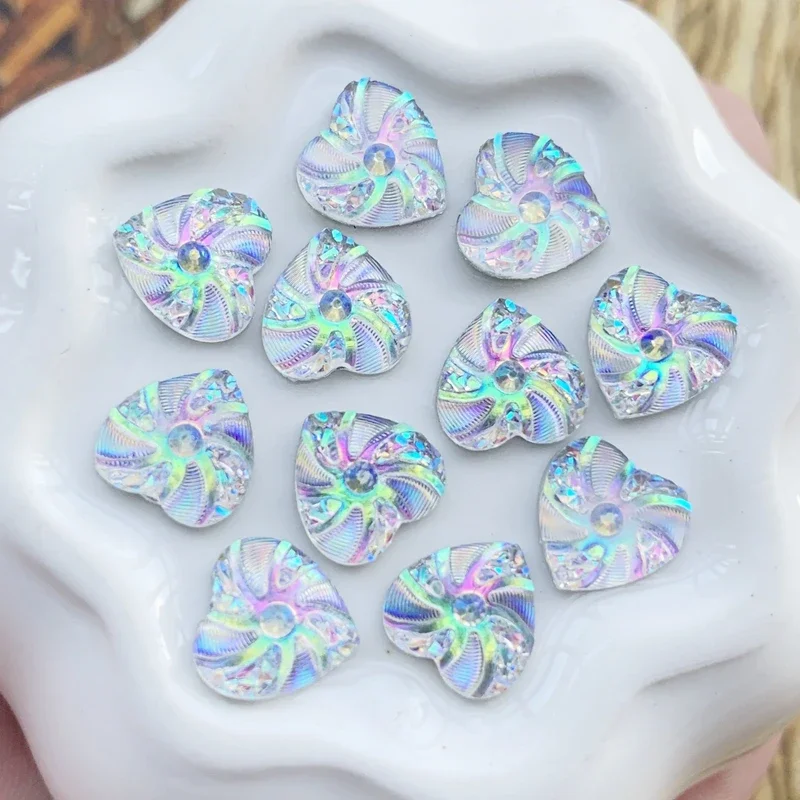 DIY 50pcs New fashion style Heart&Flower Rhinestone AB Resin Flatback 10mm handsewing gem stones crystal wedding decoration