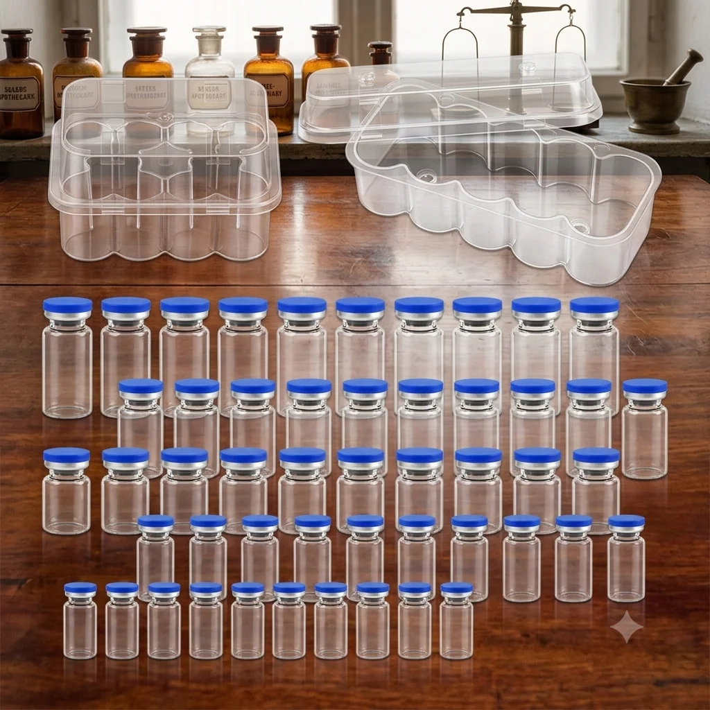 

50/100P 3/5/7/10ml Empty Vials with Self Healing Injection Port Clear Glass Empty Vials Flip Cap Injection Vial with Storage Box