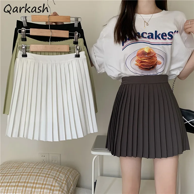 

Pleated Skirts Women Юбка Женская Solid Simple Basic New Design Korean Fashion All-match College Lovely Sweet Lady Mini Casual