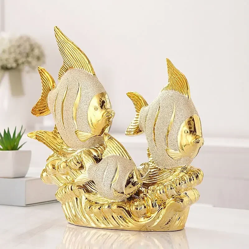 

Chinese Ceramic Goldfish Ornament Home Livingroom Wine Cabinet Figurines Decoration Office Opening Housewarming Sculpture Crafts