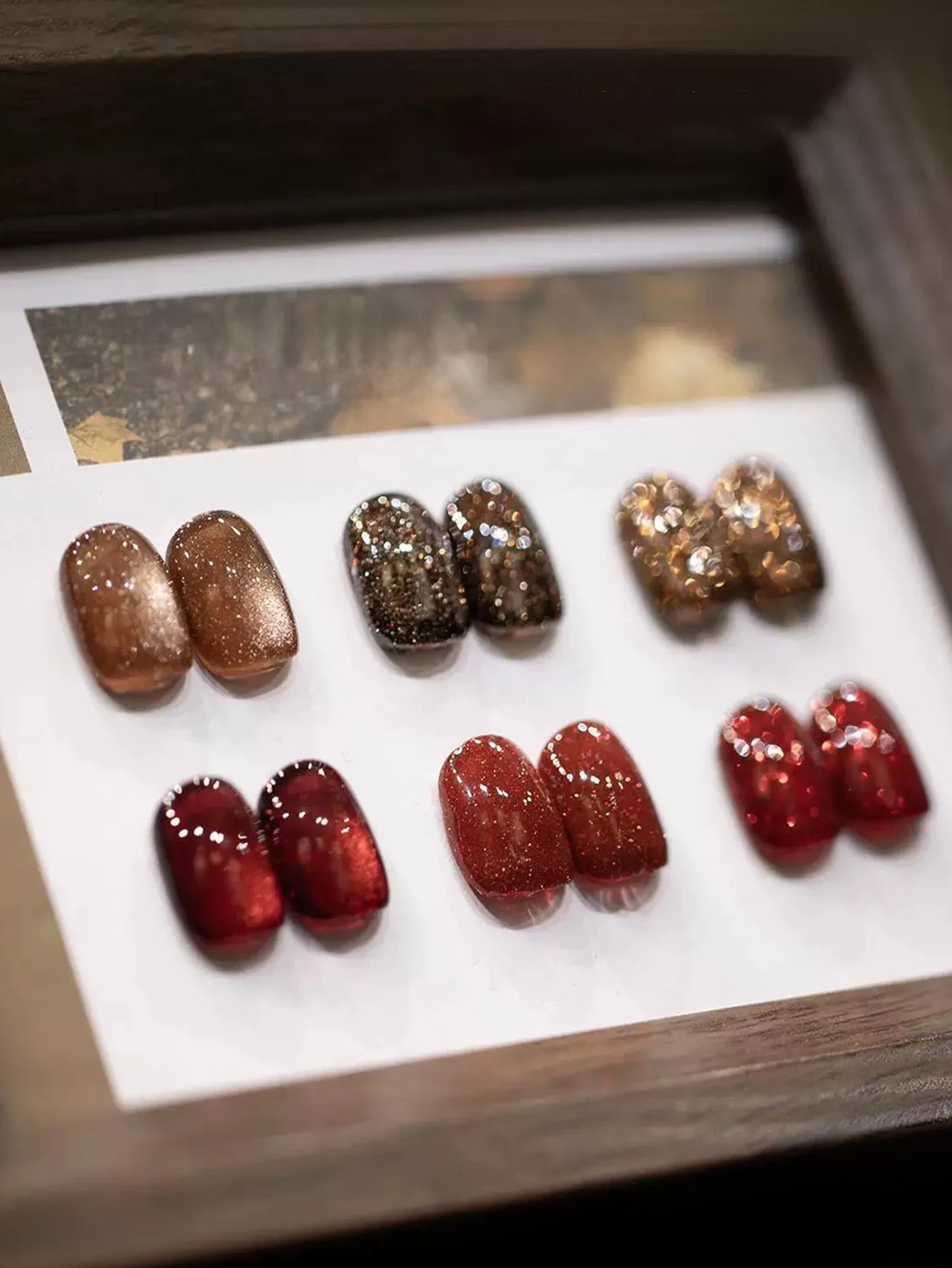 1/6 Pack 12ml Red Pearl Cat Eye Nail Polish with Starry Sky Effect, Magnetic Gel Nail Polish, Removable, UV LED Gel Nail