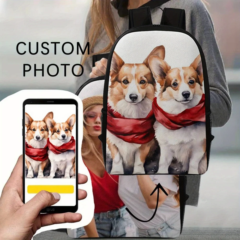Custom Photo Rucksack Personalized DIY Upload Your Pet Photo Image Design Large Capacity Casual School Travel Backpack