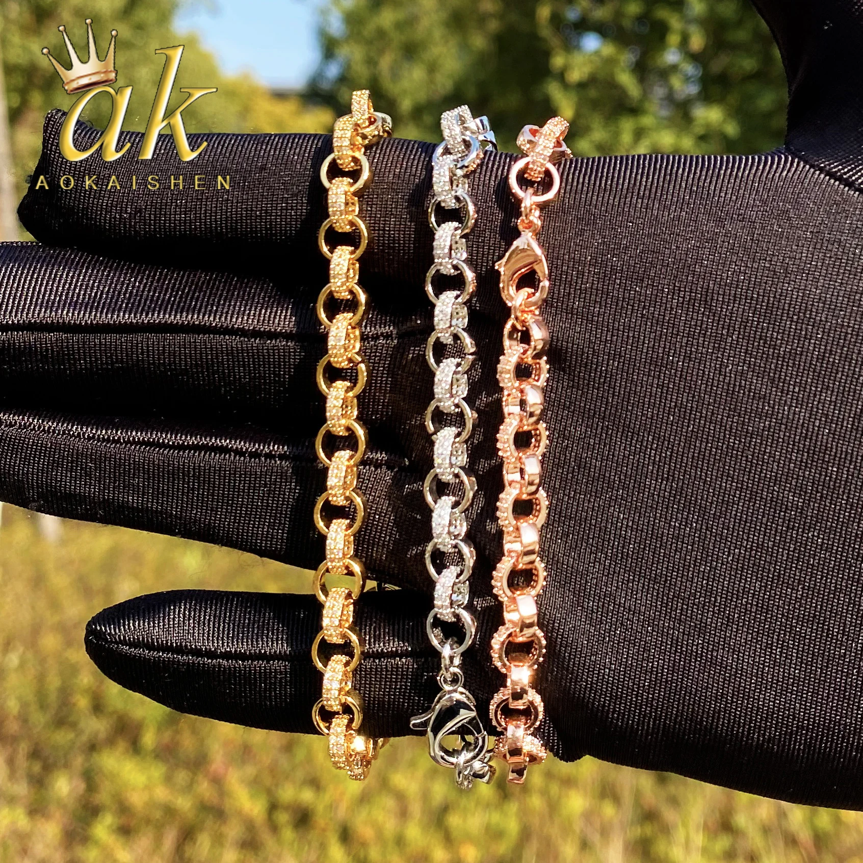 

Aokaishen Tiny Belcher браслет для женщин Iced Out настоящее позолоченное ювелирное изделие в стиле хип-хоп