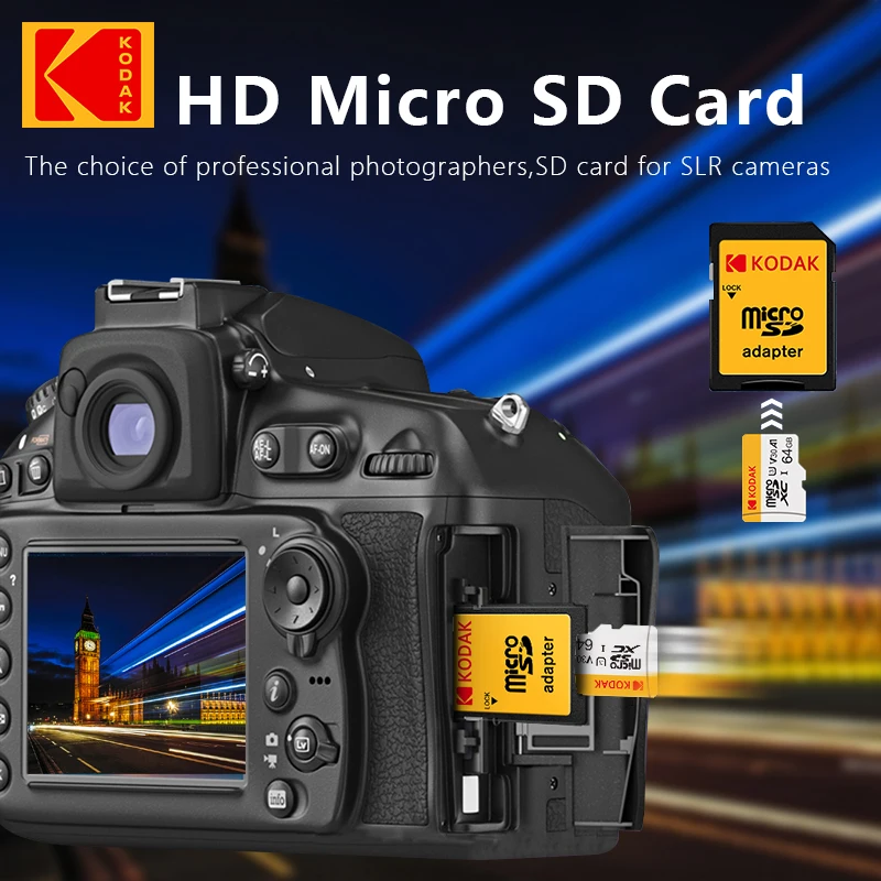 Nieuwe Stijl Kodak Micro Sd Kaart 64Gb 32Gb Klasse 10 Flash Geheugenkaart 128Gb 256Gb Mini Tf Tot 98 Mb/s Voor Smartphone Camera