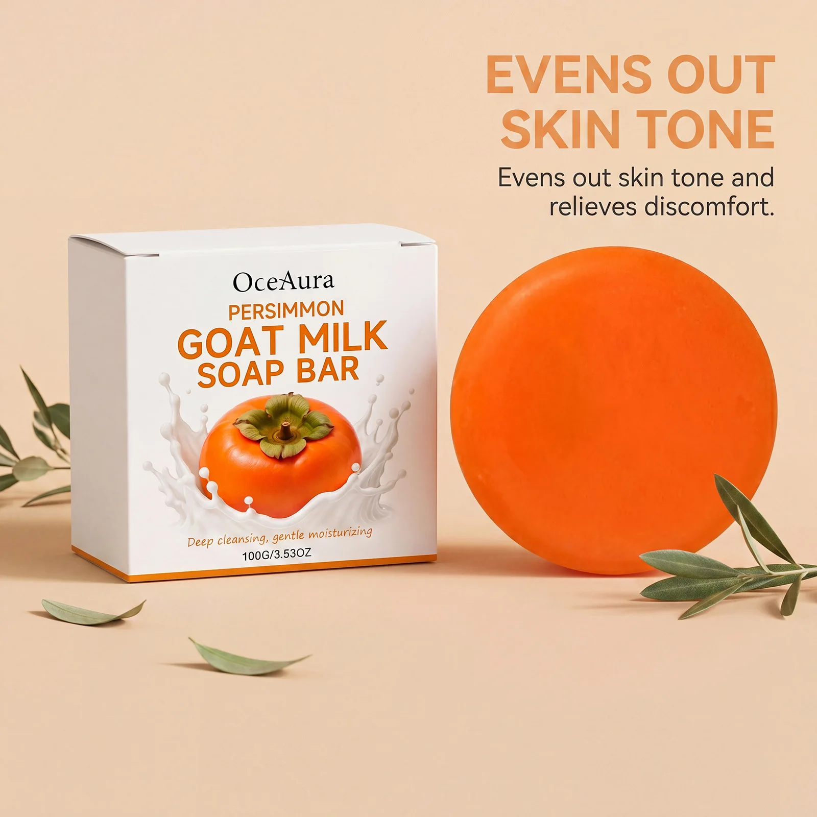 OceAura Persimmon Soap Bar for Body Odor Control Moisturizing Clean Skin Exfoliation Dirt Remover Goat Milk Soap Shower Soap