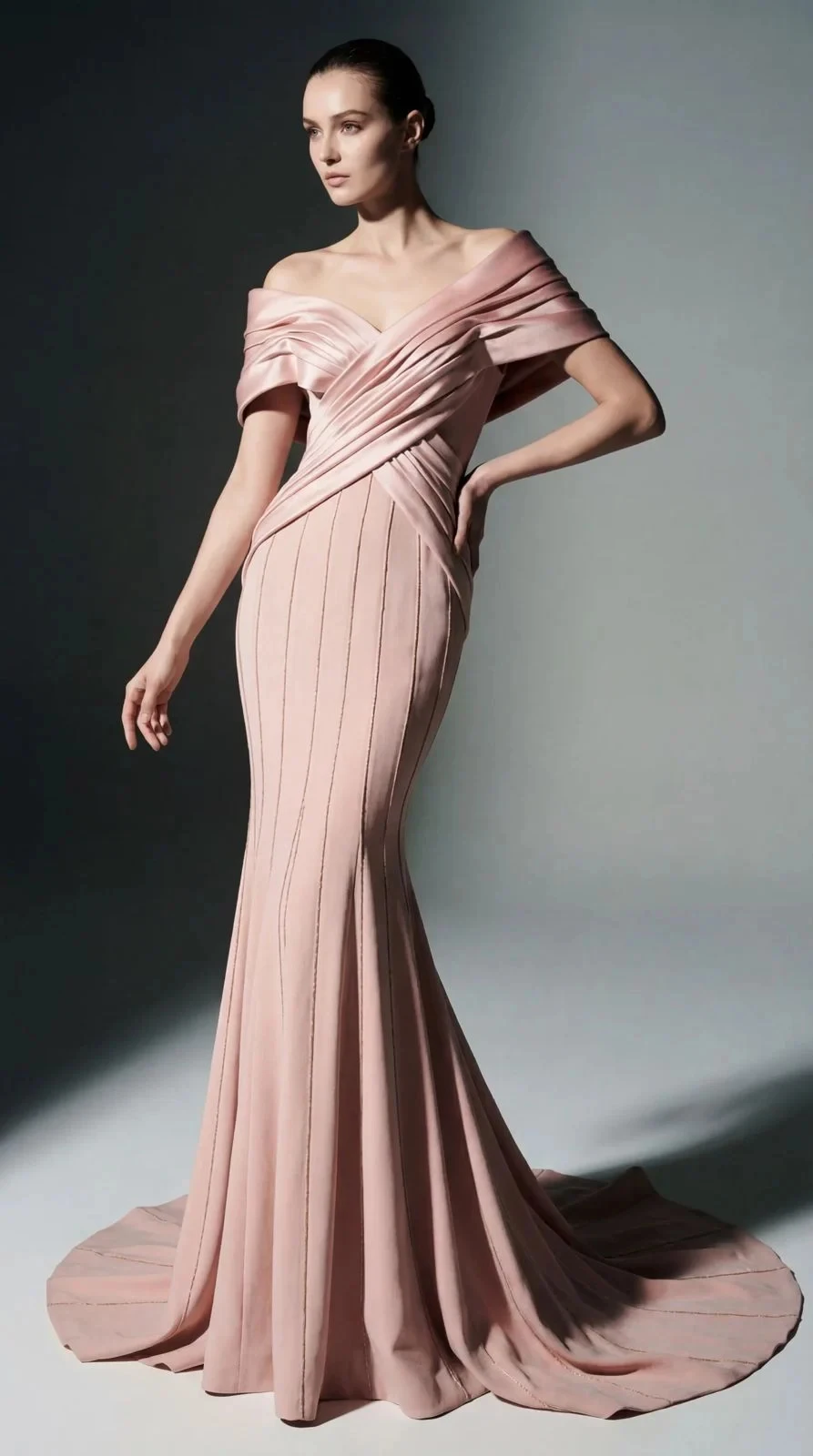 Elegant Mermaid Jersey Modern Criss-Cross Customized Satin Evening Dress Ruched Off the Shoulder Party Dresses Customized