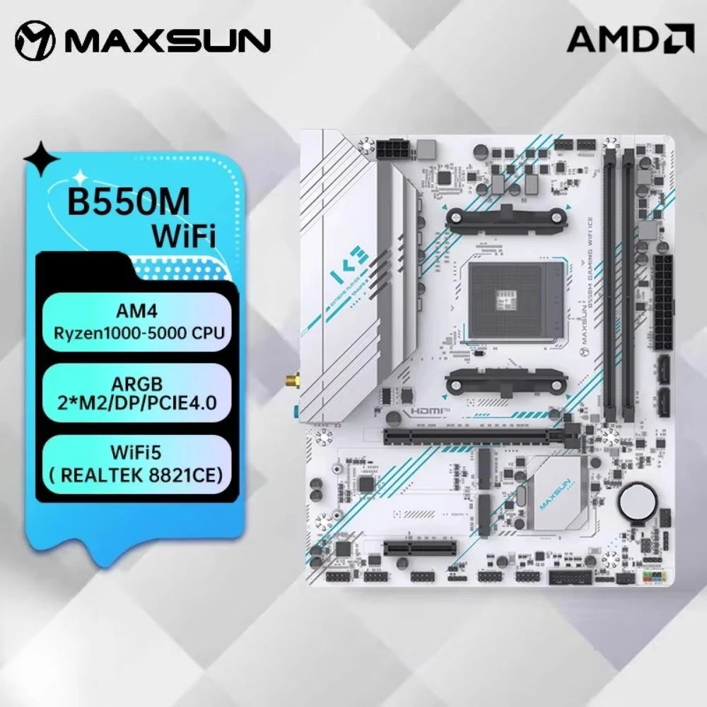 MAXSUN B550M GAMING WIFI ICE Motherboard Support AMD R7 5700X 2*16GB DDR4 3200Mhz USB3.1 PCIE 4.0 AM4 ARGB WIFI5 M.2 SATA