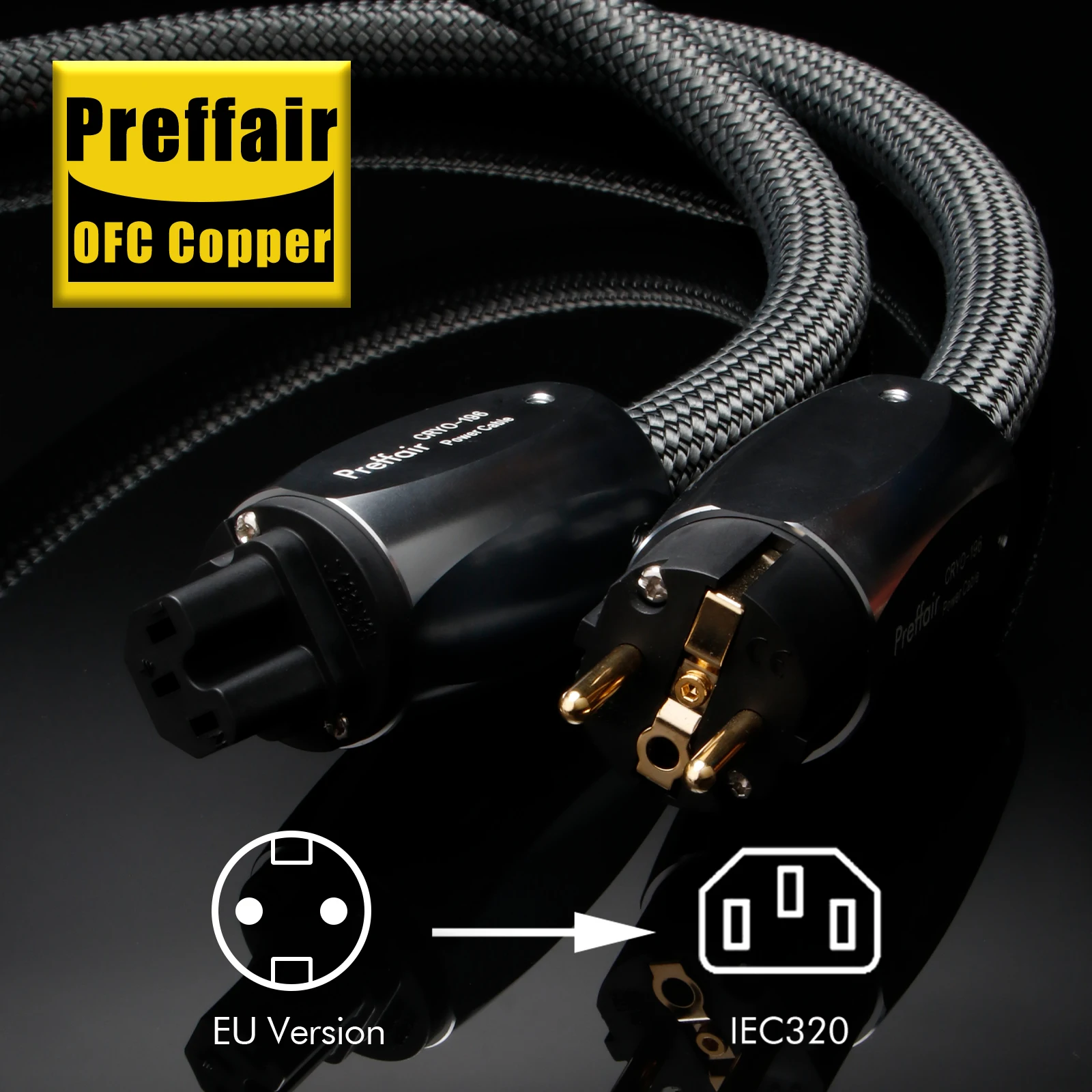Preffair D503 Hifi Power Cable OFC Pure Copper Schuko EU/AU/US/UK+IEC C15 AC Gold Plated Power Plug Audio Amplifier Power cord