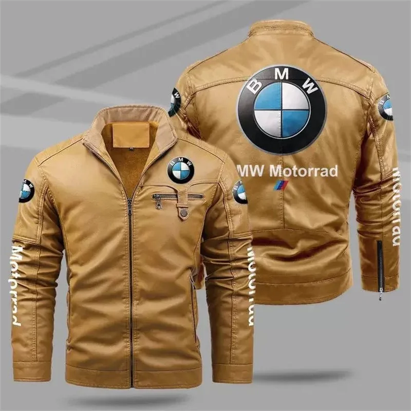 

BMW Motorcycle LOGO Jacket Cycling Windproof Winter Plus Velvet Warm Men's PU Leather Solid Color BMW Motors Team Team Jacket
