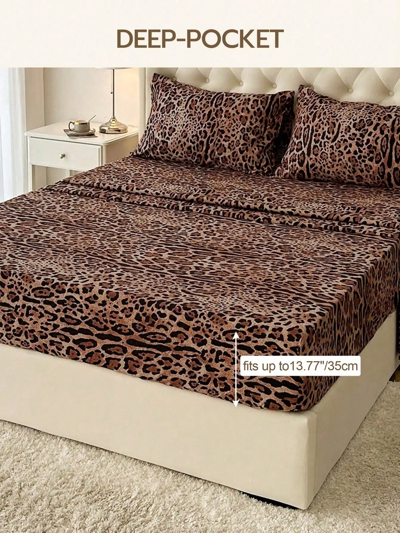

Комплект постельного белья из 4 предметов с леопардовым принтом, полиэстер, с глубокой резинкой на простыне