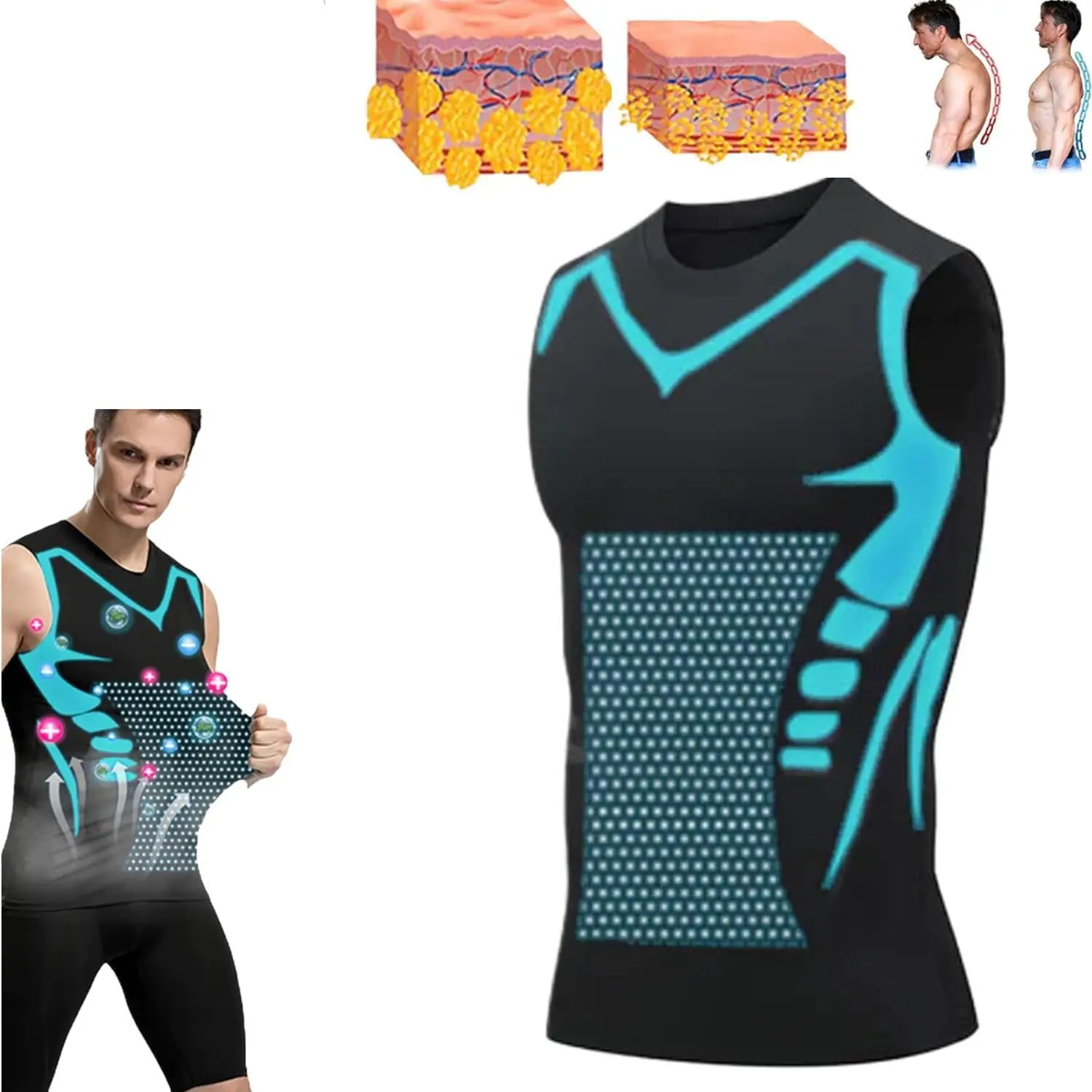 

Summer Men Shapewear Ionic Shaping Vest Sleeveless Compression Tank Top Body Shaper Breathable Ice Silk Slimming Vest Tight Cool