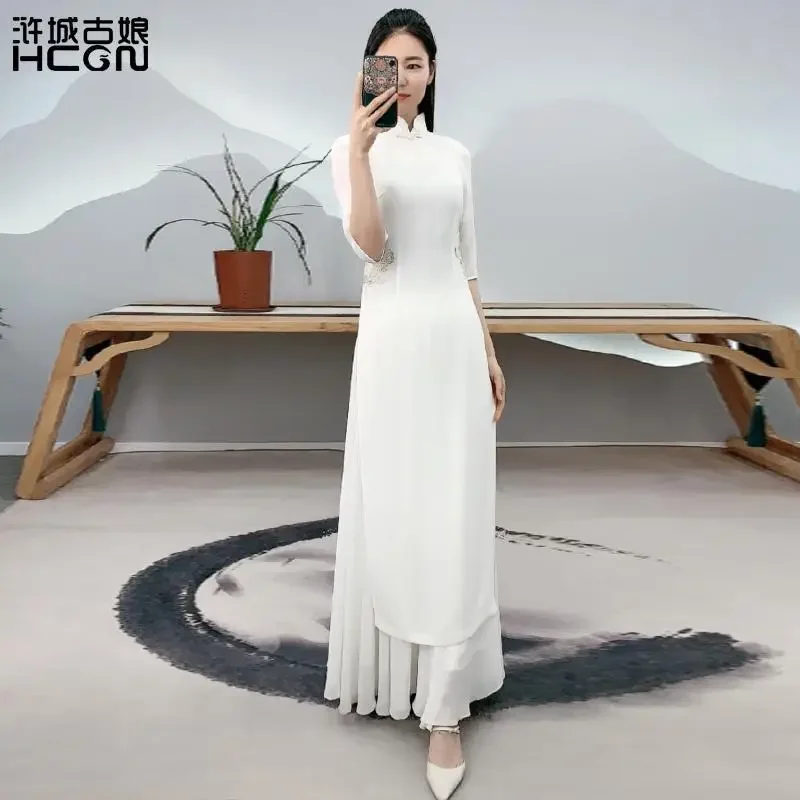 Mulher elegante aodai vietnã roupas tradicionais vietnã ao dai vestido melhorado cheongsam vietnã ao dai conjunto cheongsam de duas peças