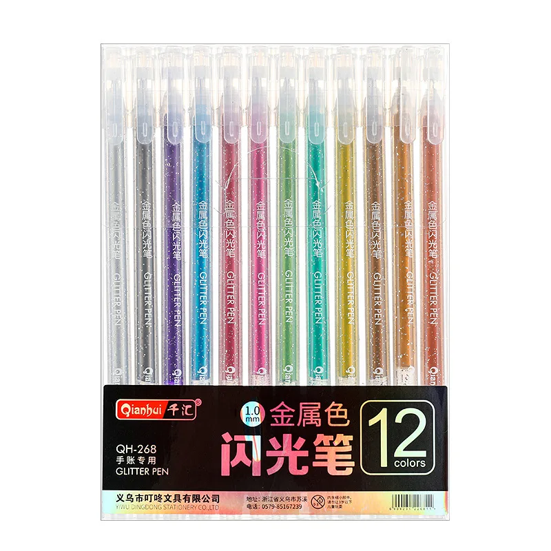 Zoecor Kawaii 12 Colors/Set Glitter Gel Pens Flash Fluorescent Pen for School Art Student Markers Doodling Office Book Journals