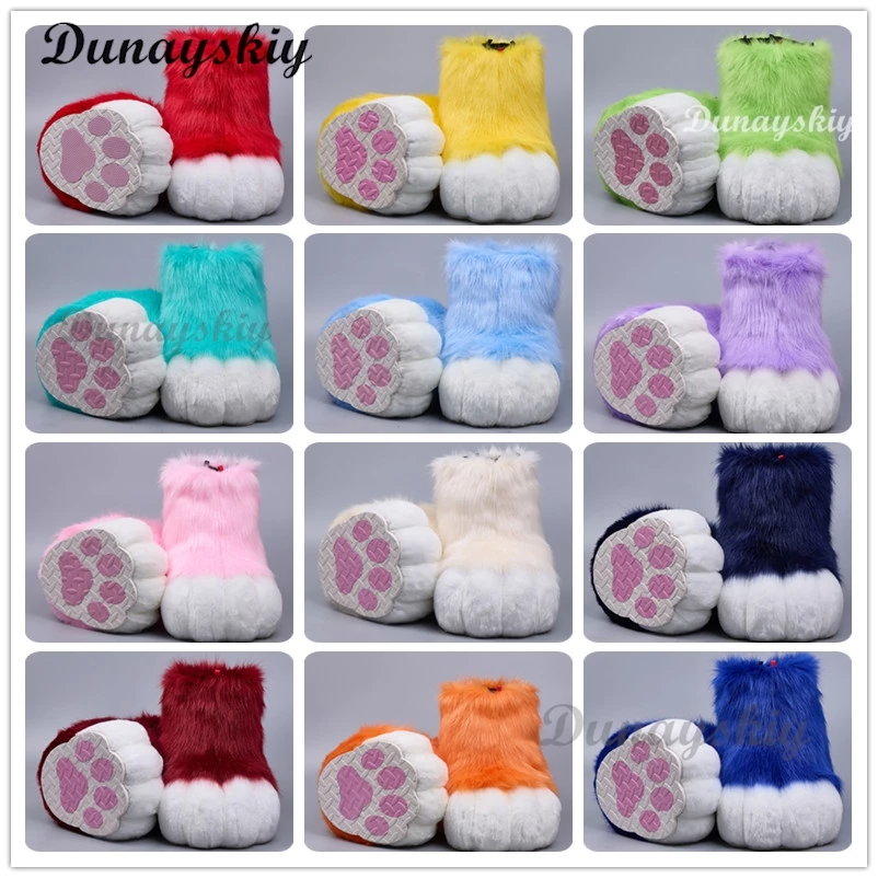 Fursuit Cosplay Paw Shoes Accessories Furry Cosplay Rubbit Cat Boots Cute Fluffy Animal Manga Party Cos Wearable Unisex Costume