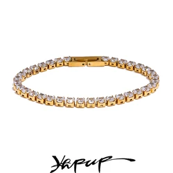 Yhpup 4mm High Quality Shiny Cubic Zirconia Chain Wrist Bracelet Bangle for Women Stainless Steel Exquisite Premium Jewelry New