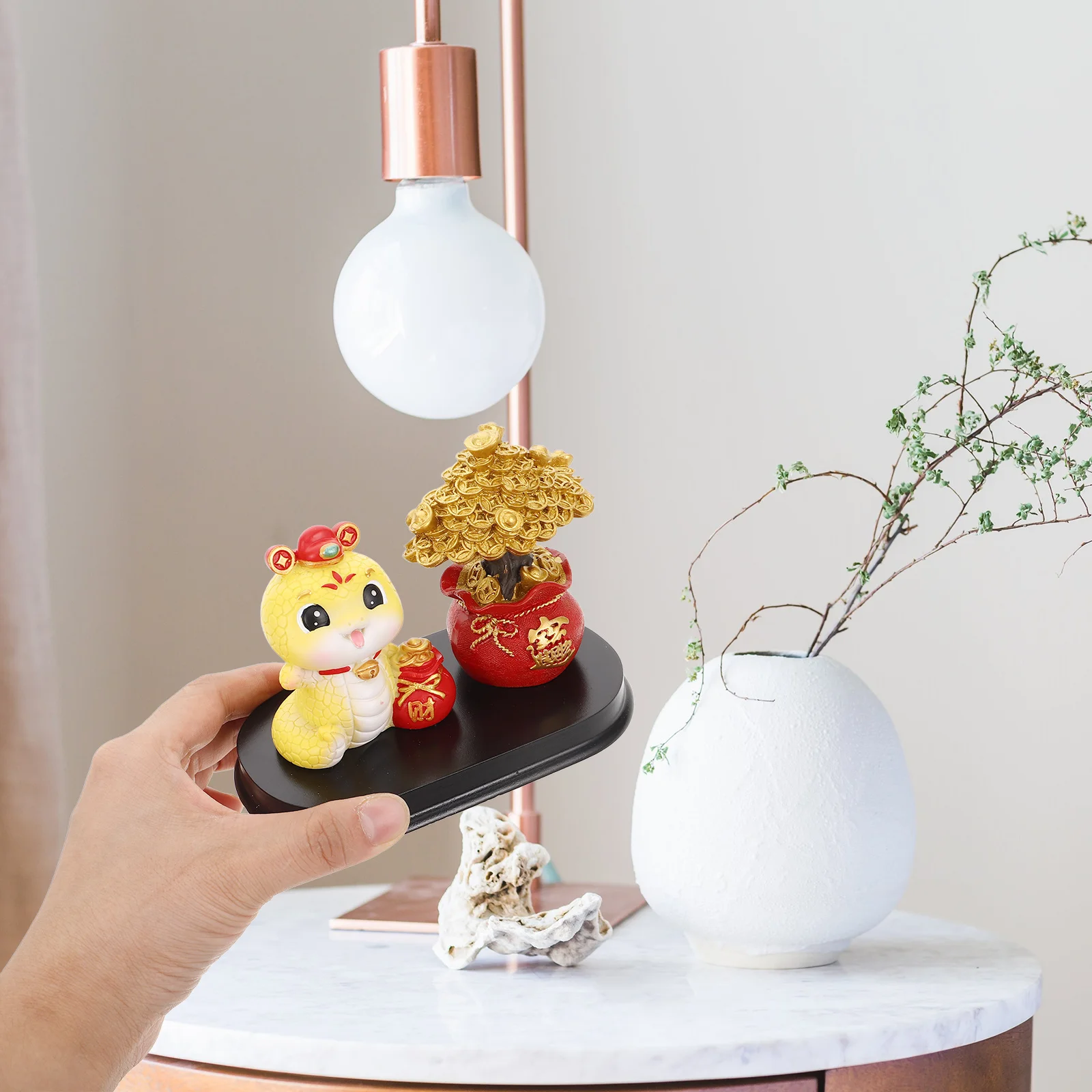 

Feng Shui Snake Statue Wealth Tree Resin Fortune Coins Chinese New Year Decoration Home Office Car Dashboard Ornament