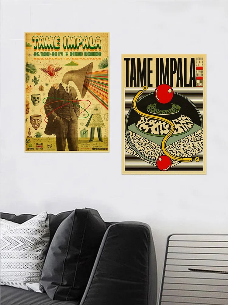 Tame Impala Psychedelic Poster Rock Music Band Kraft Paper Posters Vintage Home Room Bar Cafe Decor Aesthetic Art Wall Painting