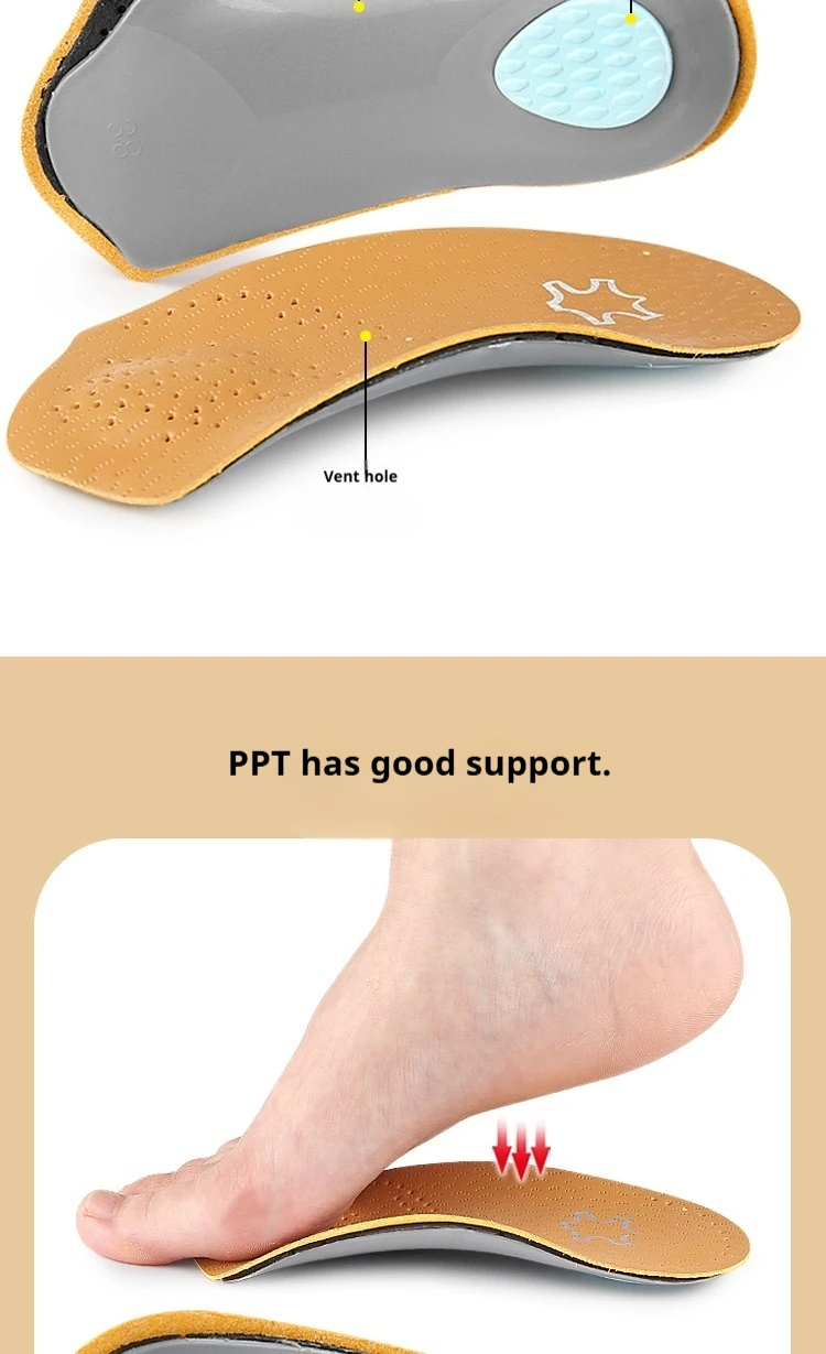 Orthopädische Einlegesohlen für Plattfuß, Fußgewölbeunterstützung, Leder-Einlegesohle, atmungsaktiv, bequem, halbe Einlegesohlen, 2 Stück/4 Stück – Detail 5