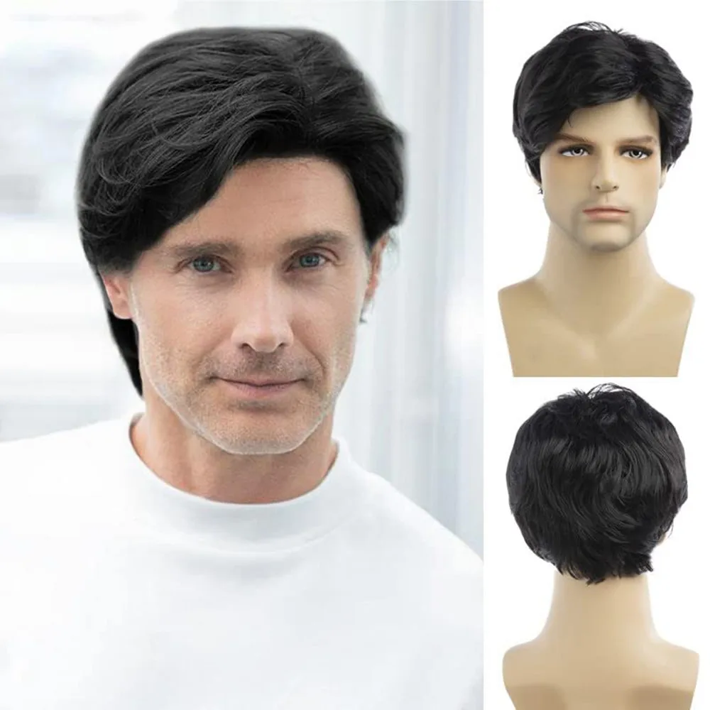 Short Natural Curly Synthetic Wig for Men Heat Resistant Fiber Young Adult Male Hair Wigs
