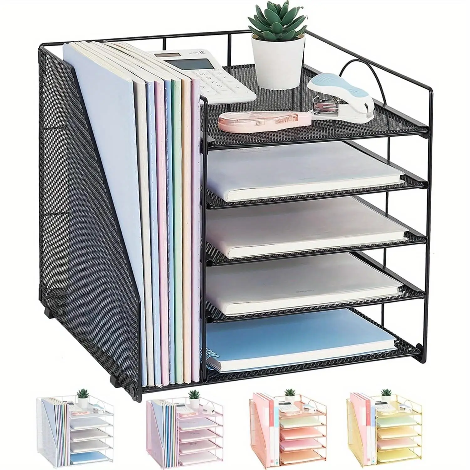 5-Tier A4 Paper Letter Tray Desk Organizer Document File Holder Multi-Layer Desktop Storage Rack Workspace Accessories for Home Office School Supplies Space-Saving Magazine Sorting Shelf