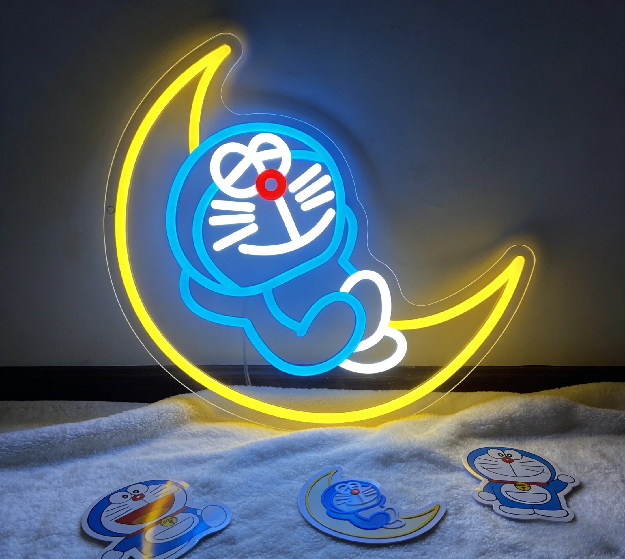 

Неоновая лампа Дораэмон на Луне для декора стен, синяя, мультяшная, с питанием от USB, неоновая вывеска, светодиодная, с регулировкой яркости, для детской комнаты, аниме-декор, подарки