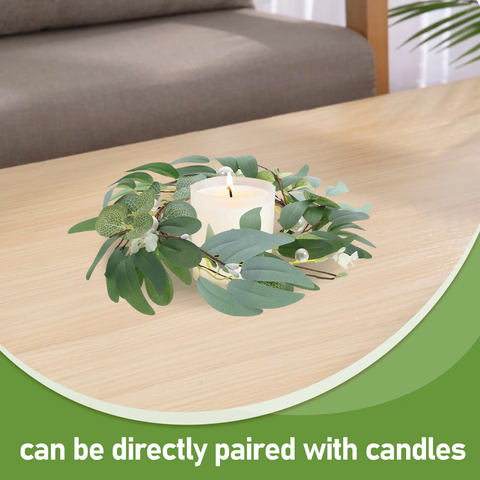Artificial Eucalyptus Pearl Home Decor Wedding Centerpiece Tabletop Green Spring C leholder Taper C Wreath Mini