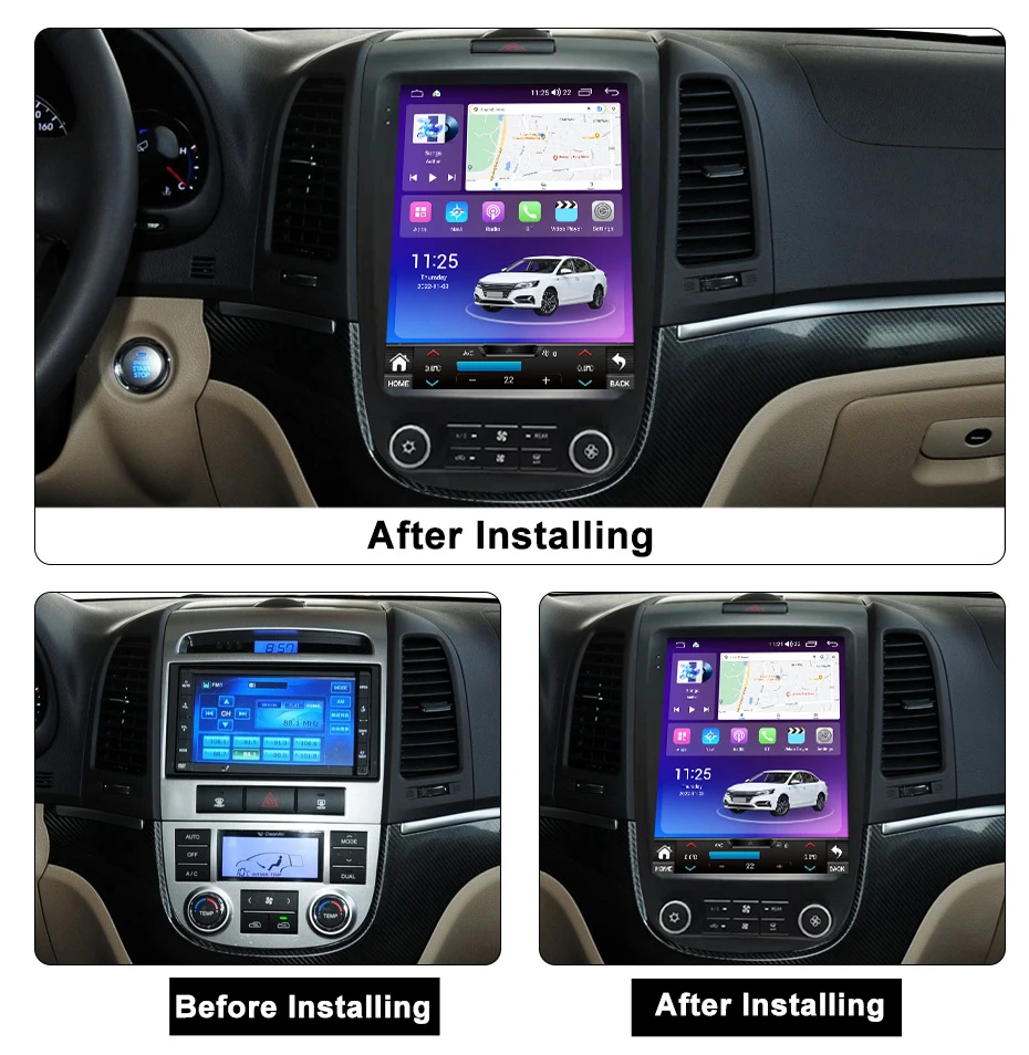 Ventilateur de refroidissement de caméra à écran tactile pour Hyundai Santa Fe, Android 8 Core, WiFi, 4G Permanence, navigation GPS 360, 2006-2012