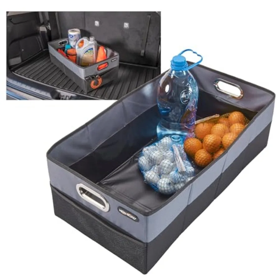 

CargoCube Car Storage Bin - Leakproof Car Trunk Storage Organizer with Metal Handles and Front Mesh Pocket, 12x24 Inch - Single