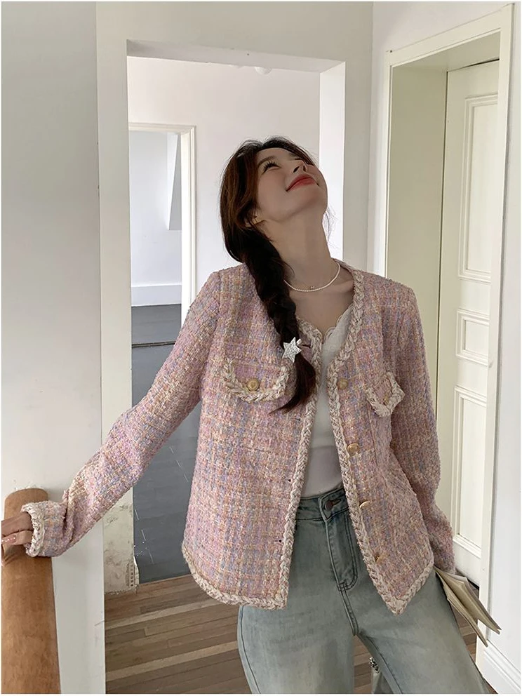 

Pink ort Quilted Coat Luxury Sle Loose Fit Long Sve round Ne Button Closure Thiened Fabric Anti-Aging for Women