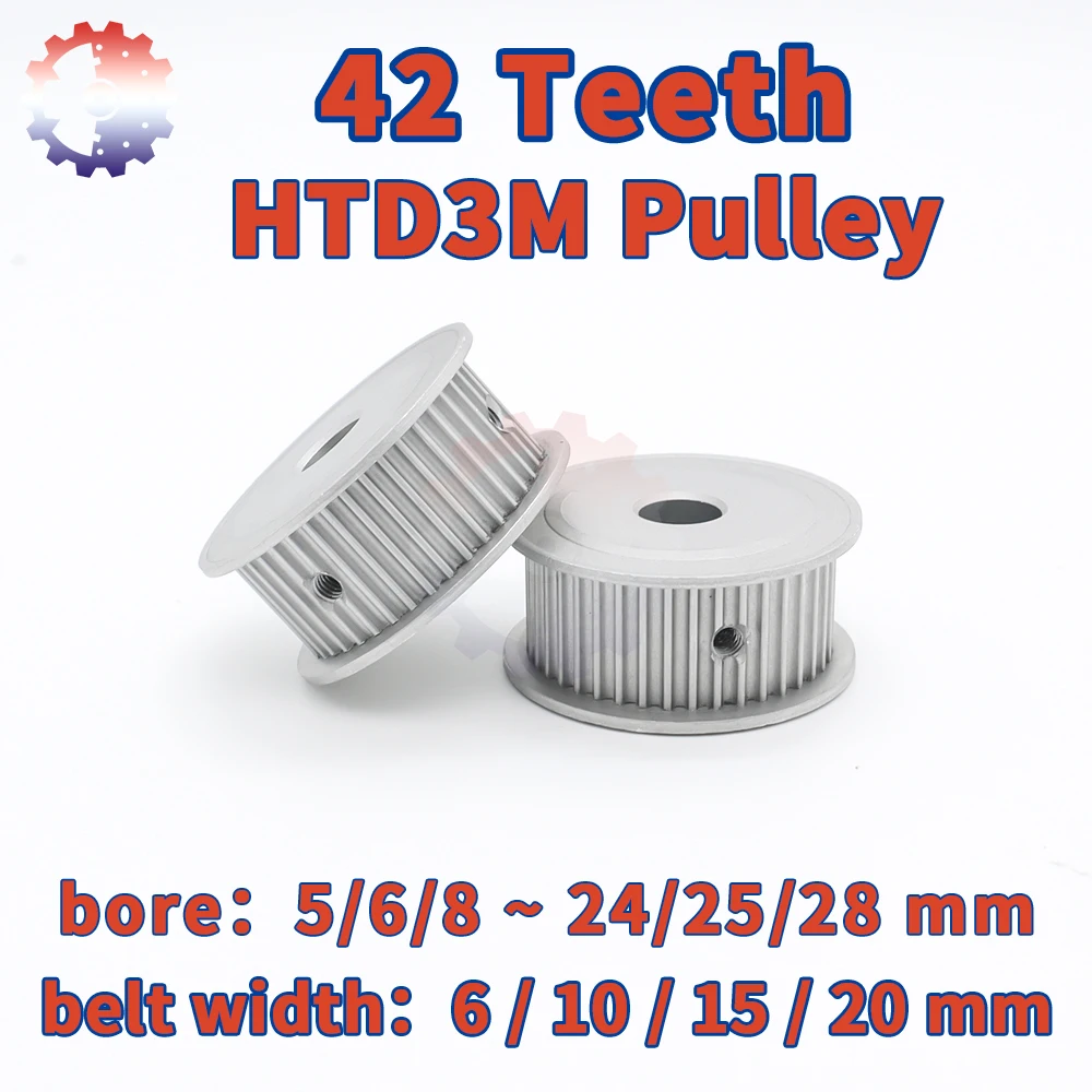 

42Teeth HTD3M Belt Pulley 3M Timing Pulley Bore 5/6/8~28mm 3M Synchronous Wheel Belt Width 10 15 20mm 42T 42 Teeth HTD 3M Pulley