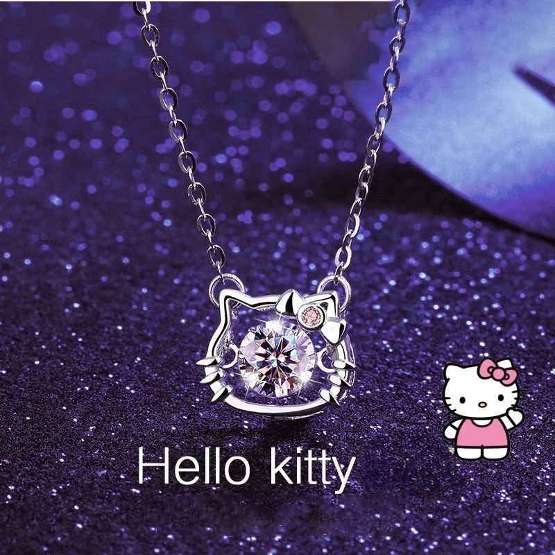 

Hello Kitty animation peripheral creative cartoon cute hollow sparkling diamond niche style high-value necklace holiday gift