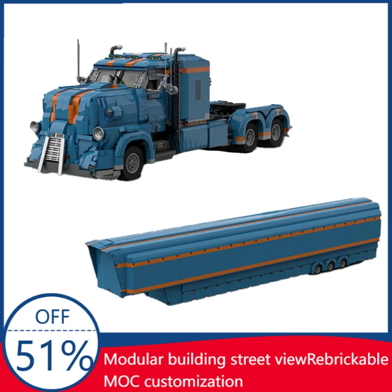 

New MOC City Transportation Truck Head And Enclosed Trailer Model Custom Puzzle Bricks DIY Creative Assembly Kids Christmas Gift