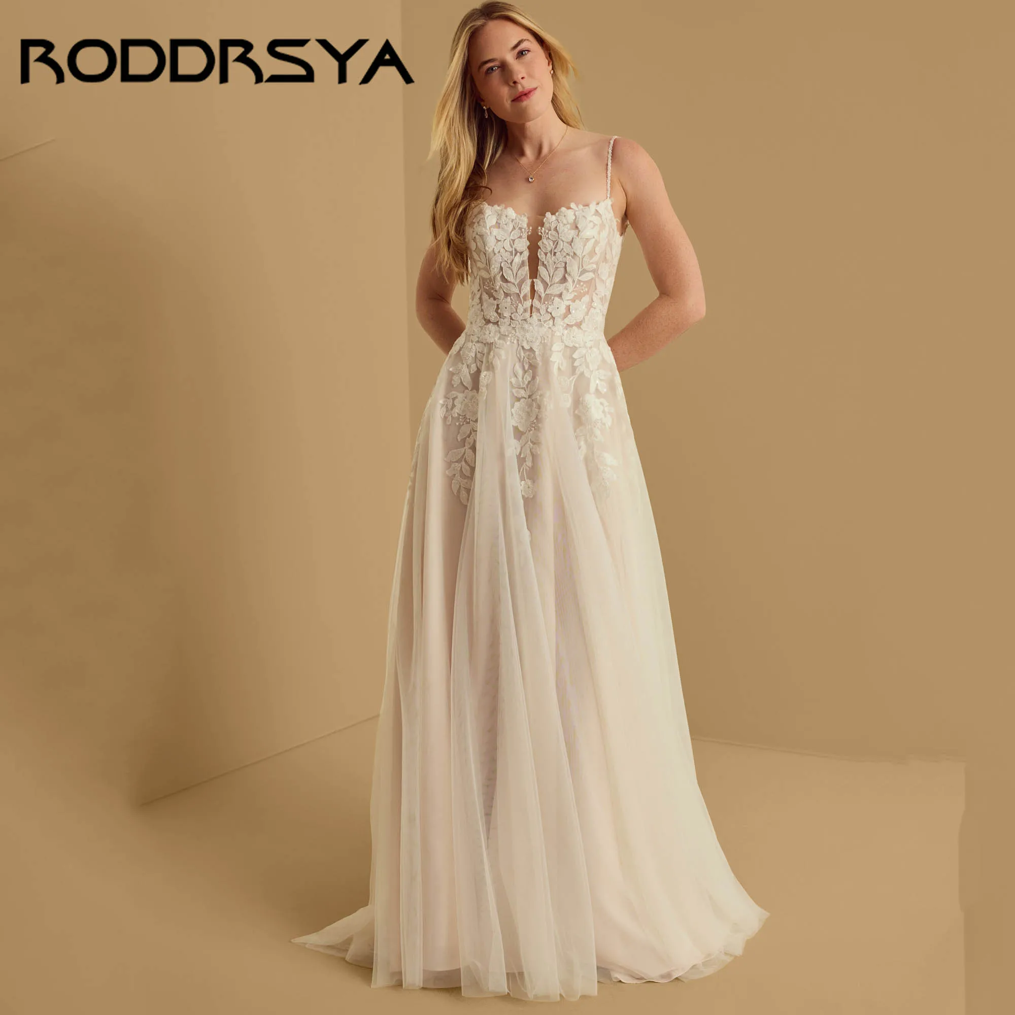 

RODDRSYA Elegan Backless Wedding Dresses Women A-line Spaghetti Straps Gowns For Bride V-neck Sexy vestidos de novia Customized