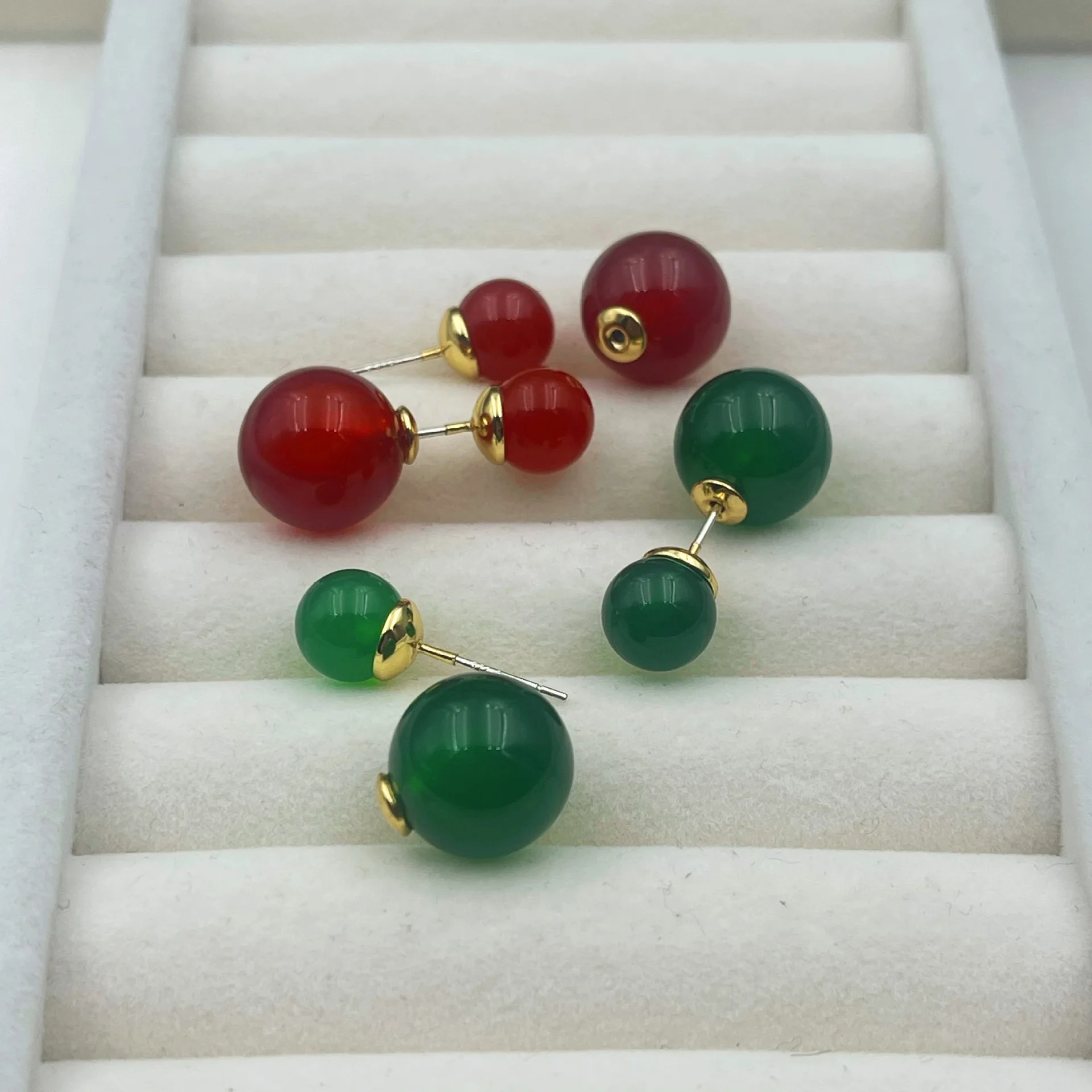 

Red agate green agate earrings 925 silver needle