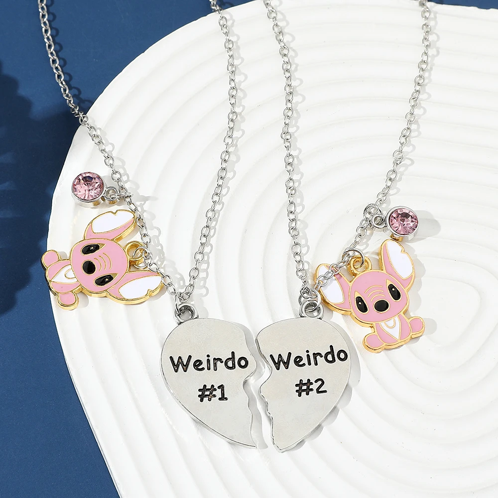 Collar de Lilo y Stitch de Anime, cadena de cuello con colgante de Ángel Weirdo, atracción magnética de corazón, accesorios de joyería de moda, regalo