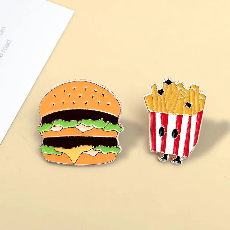 Burger French fries cheese enamel Pins Brooches Decoration label jewelry Badges For bag Clothes Backpack accessories DIY gift