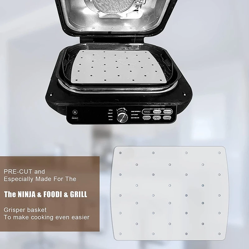 Top Deals 100 Pcs Air Fryer Parchment Liner,Perforated Square Air Fryer Liner For Ninja Foodi Grill 5 In 1 AG301 Dual Air Fryer