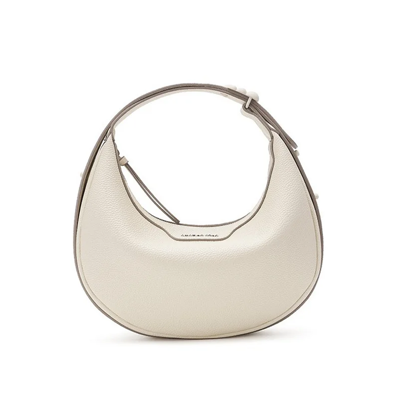 

Summer new style cowhide white single-shoulder underarm crossbody crescent-shaped bag, medium-sized women's saddle bag