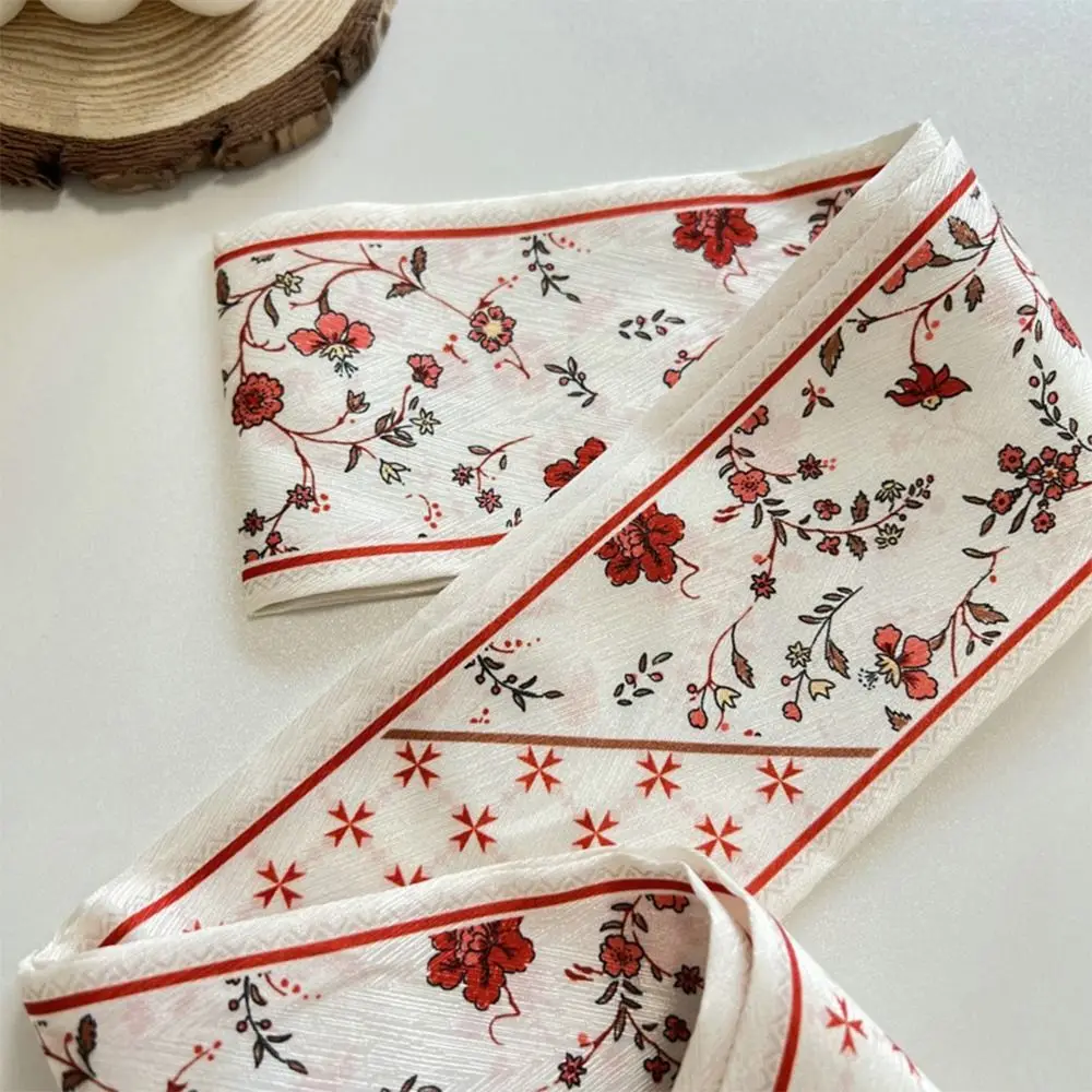 

Summer Versatile Satin Silk Ribbon Scarf Fresh Floral Long Thin Hair Tie Narrow Fashion Accessory for Women