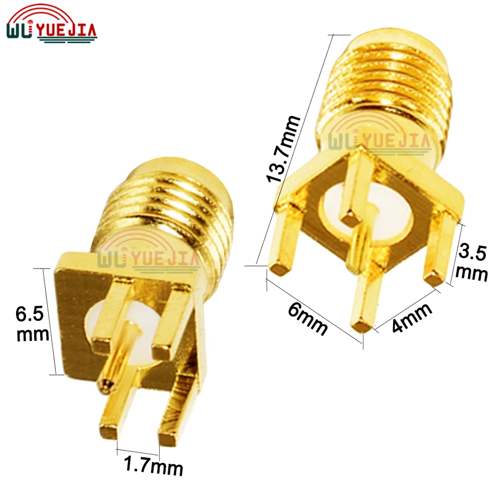 Banhado a ouro Latão SMA Fêmea Jack macho, adaptador RF, borda de solda, PCB, ângulo reto reto, conector de montagem, soquete, 5pcs por lote