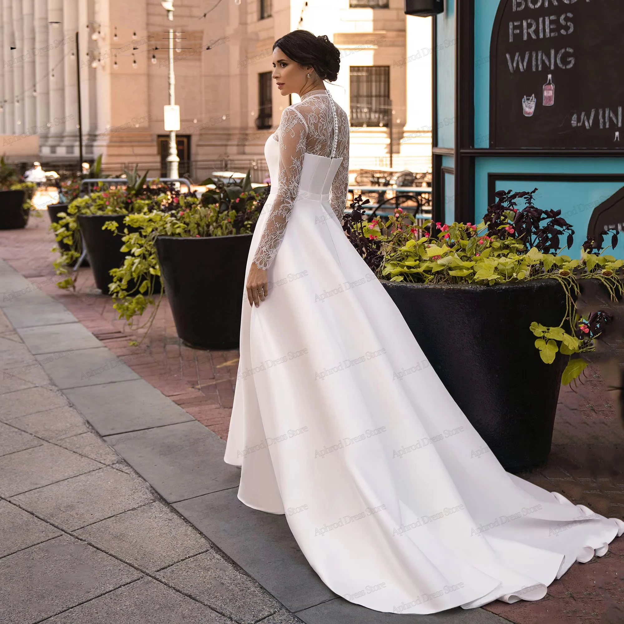 Classic Wedding Dresses A Line Satin Bridal Gown Lace Appliques Vintage Full Sleeves High Slit Vestidos De Novia Customized 2026