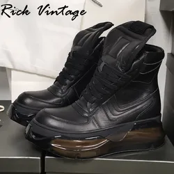 Rick Vintage  Men Shoes High-TOP Platform Boots Genuine Leather Women Sneaker Luxury Trainers Casual Lace-up Zip Black Shoes