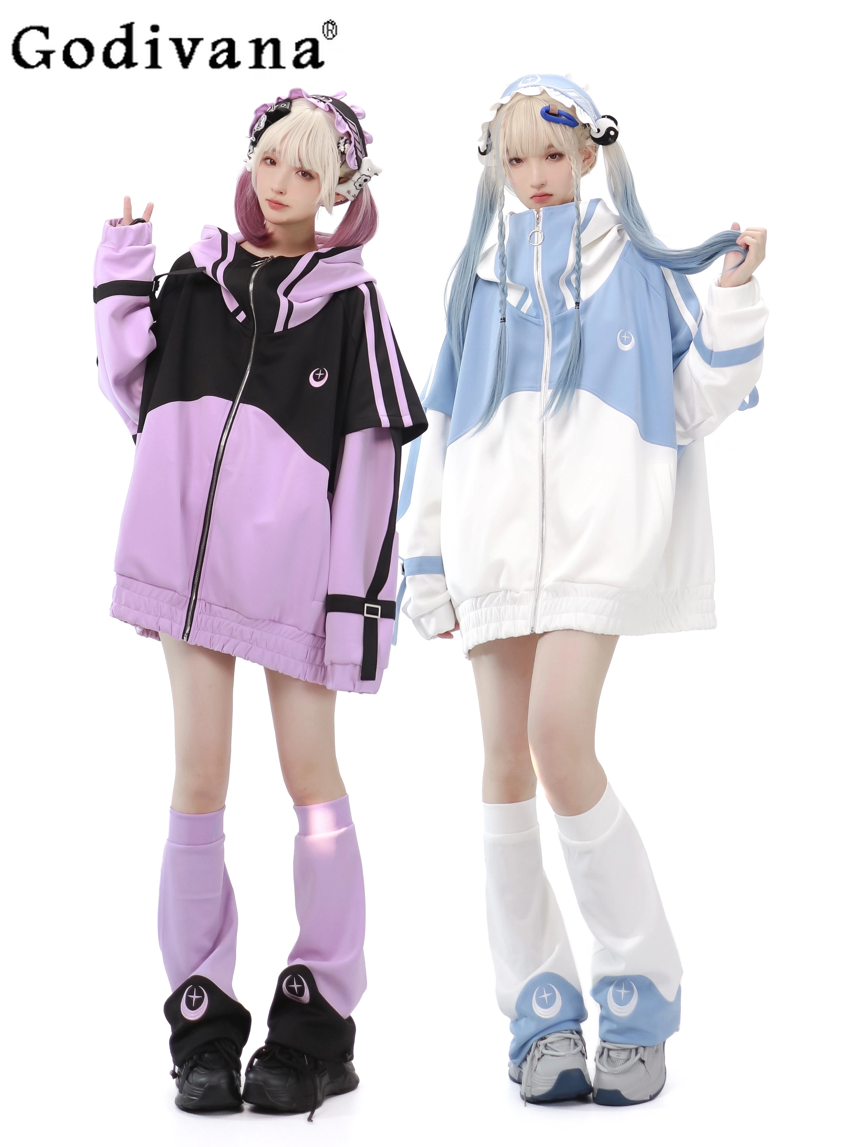 Mine Mass-Produced Streetwear Sports Four-Piece Girl JK Loose Oversize Mid-Length Hoodies Women Y2k Shorts Leg Warmer Hair Band