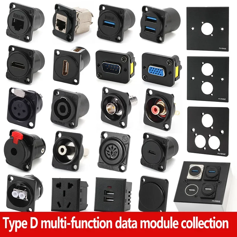 XLR VGA BNC RJ45 RJ11 Jack 3.5/6.35 RCA USB3.0 Type C 86 Panel  Audio Video Connector Multifunctional Data Module Socket