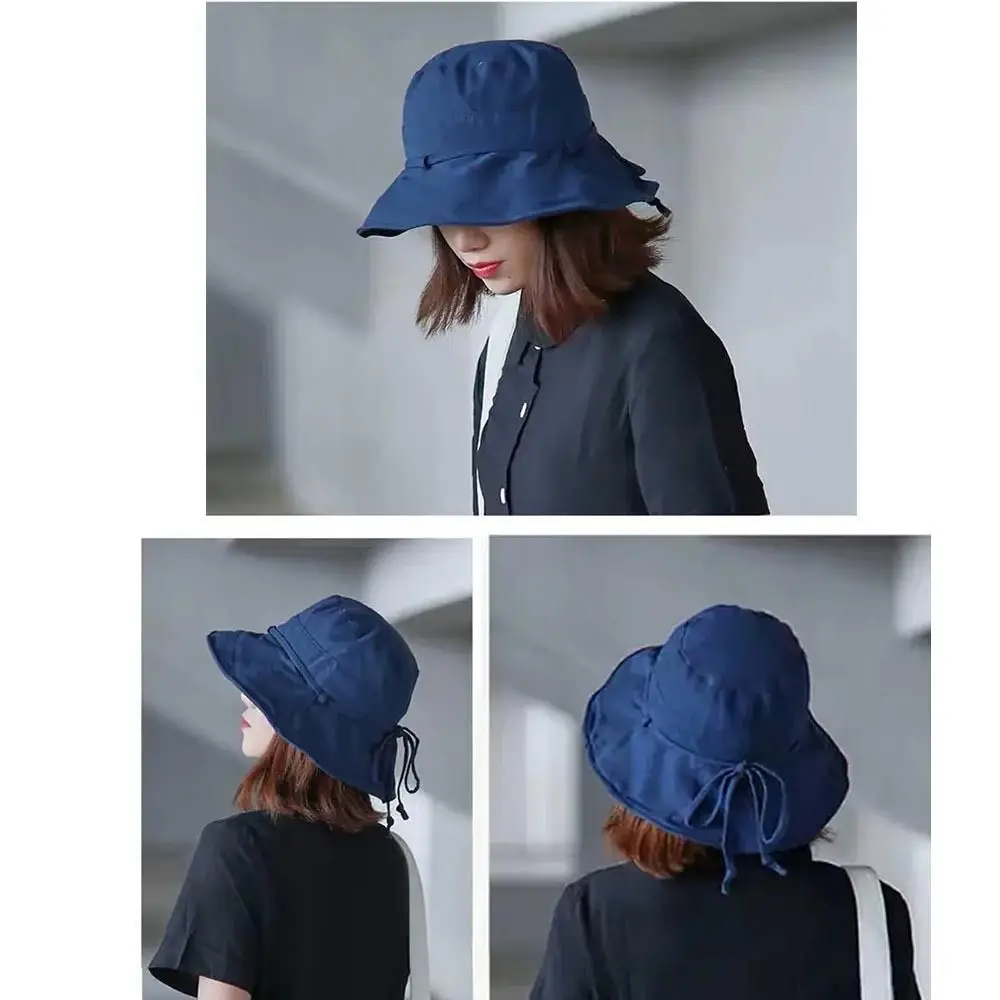 Fashion Solid Color Women Bucket Hat Sunscreen Adjustable Sun Hats Foldable Sun Prevent Hats