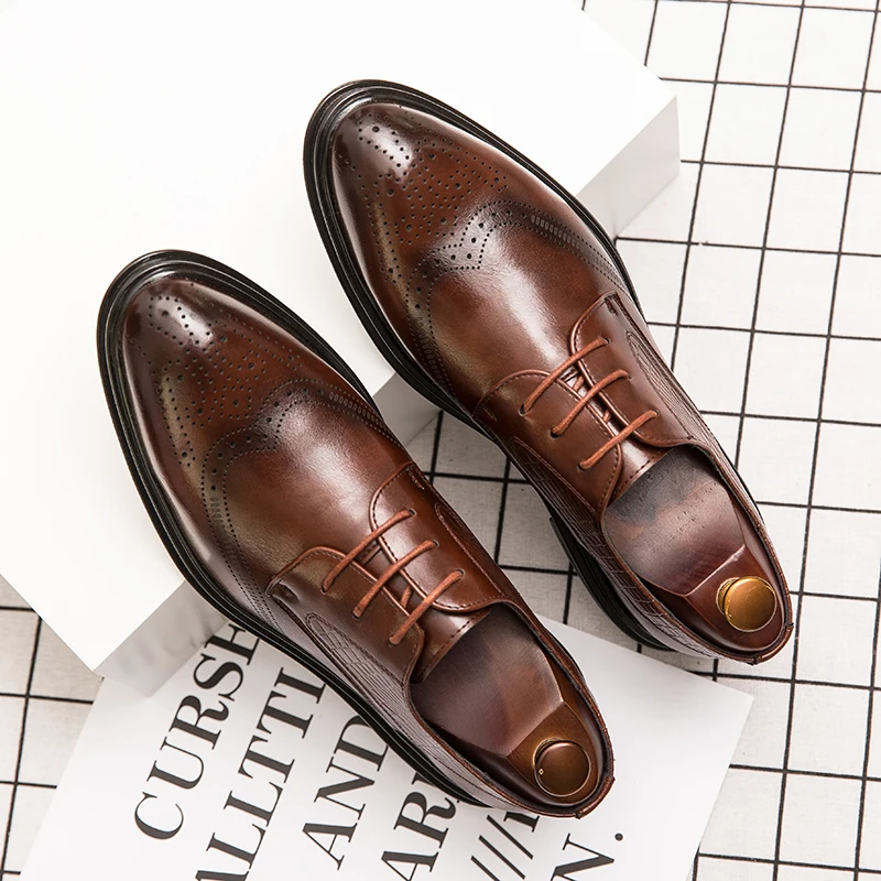 2024 Spring Gentleman Oxfords Leather Shoes Luxury Goods Men Shoes Fashion Casual Pointed Toe Formal Business Male Wedding Dress