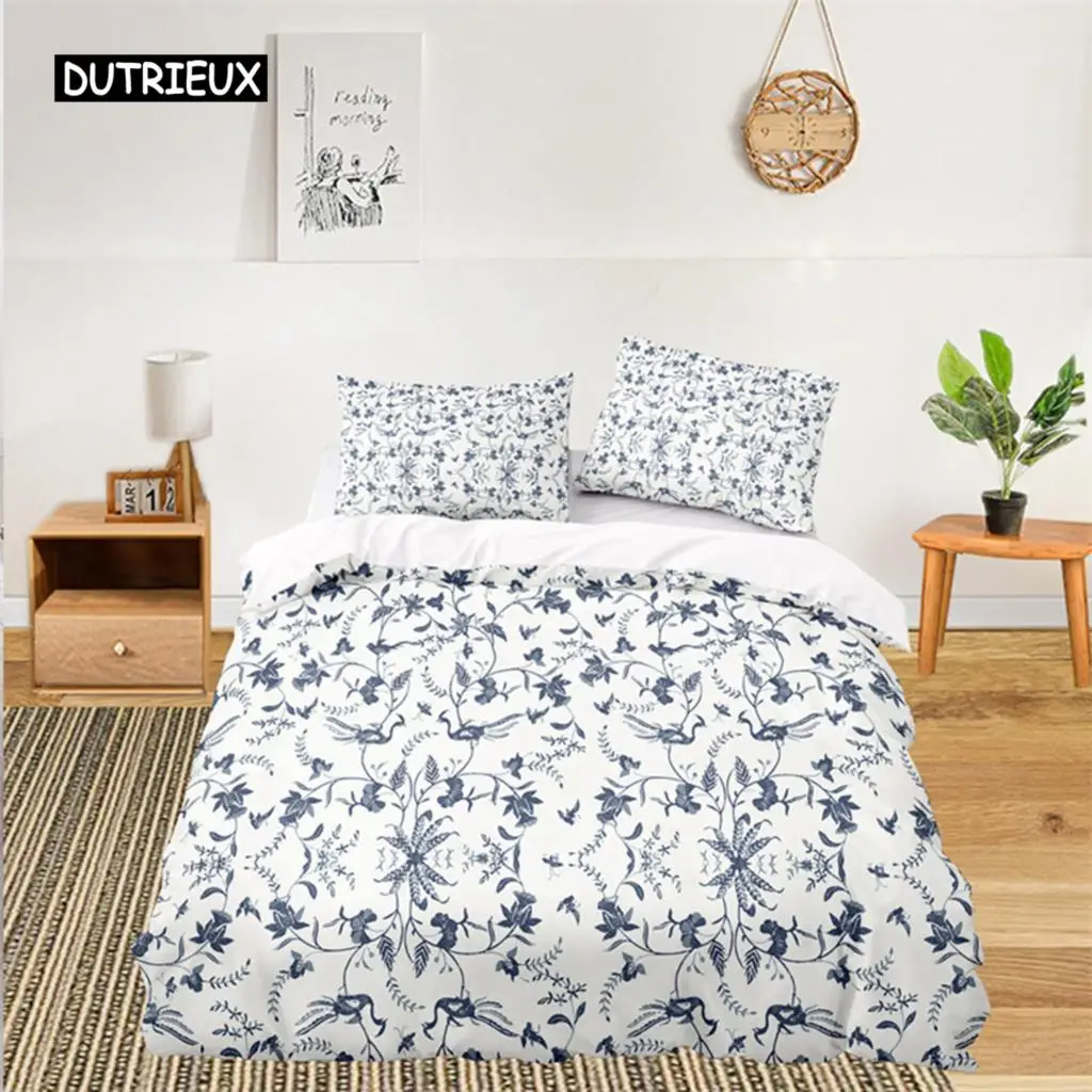 

Duvet Cover Botanical Floral Bedding Set Farmhouse Style Leaves Flower Branch Duvet Cover Pillowcases Bedroom Decor Women Kids