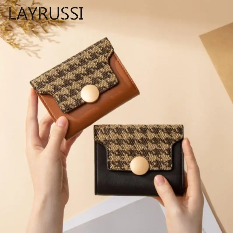 LAYRUSSI ID Credit Card Wallets For Women Fashion Designer PU Leather Wallet Pocket Case Purse Retro Wallets Men Female